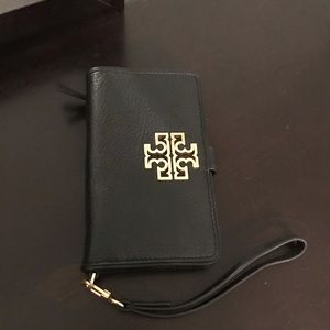 Tory Burch leather pebbled leather wristlet